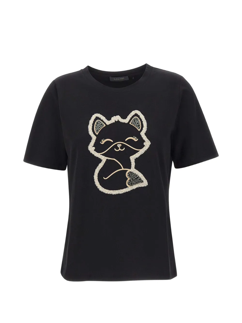 Elena Miro' Fox-embroidery Sequin-embellished T-shirt In Black