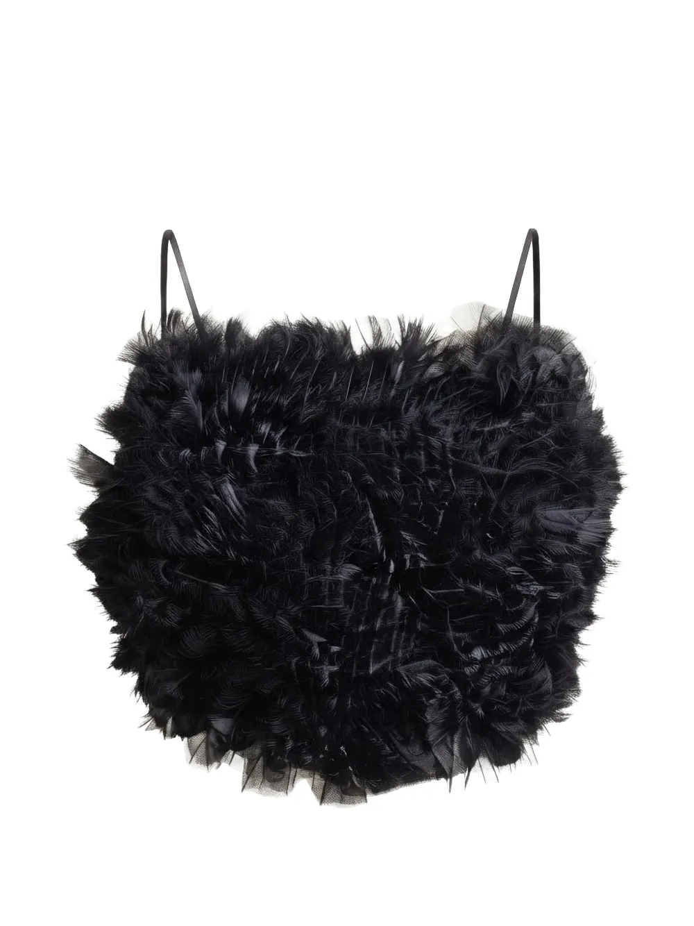 Gemy Maalouf ruffled tulle-trim cropped top - Nero