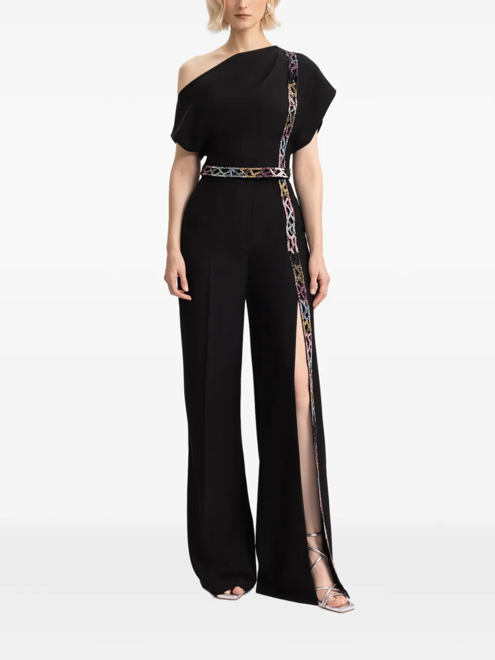 Gemy Maalouf bead-embellished side-slit trousers
