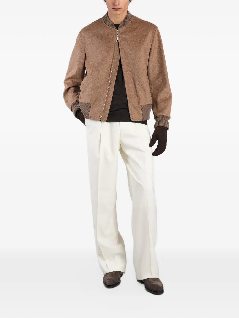 Lardini ribbed-trim bomber jacket Beige