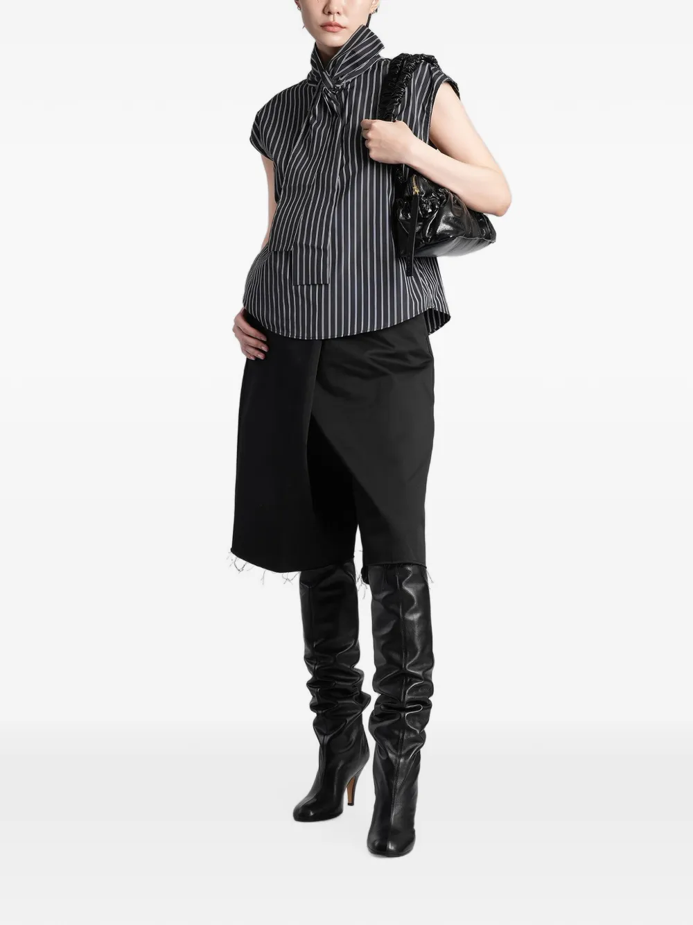 Marni pinstripe-print pussy-bow top Zwart