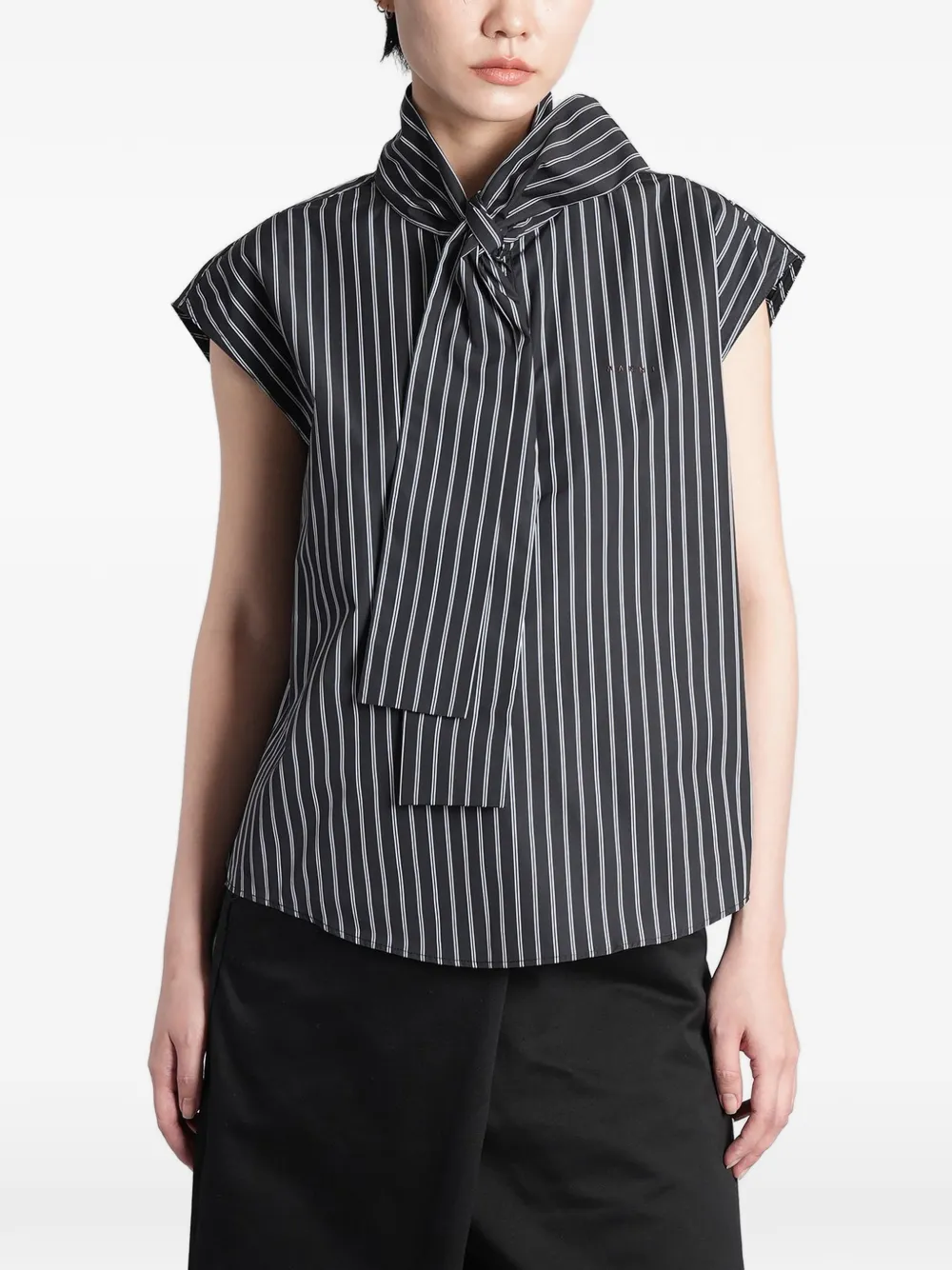 Marni pinstripe-print pussy-bow top