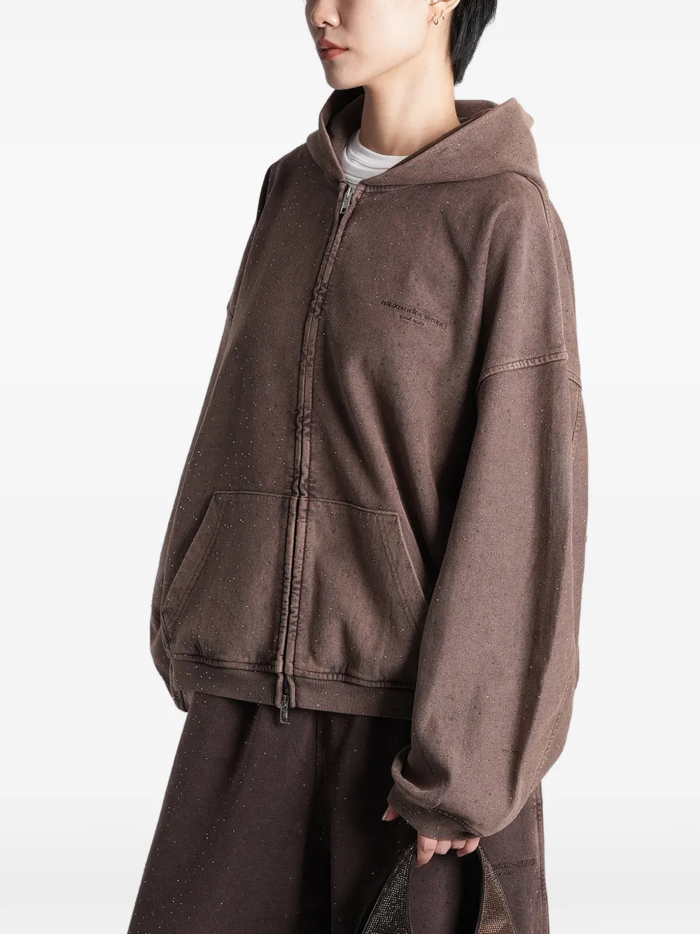 Alexander Wang Oversized hoodie met rits en kristallen Bruin