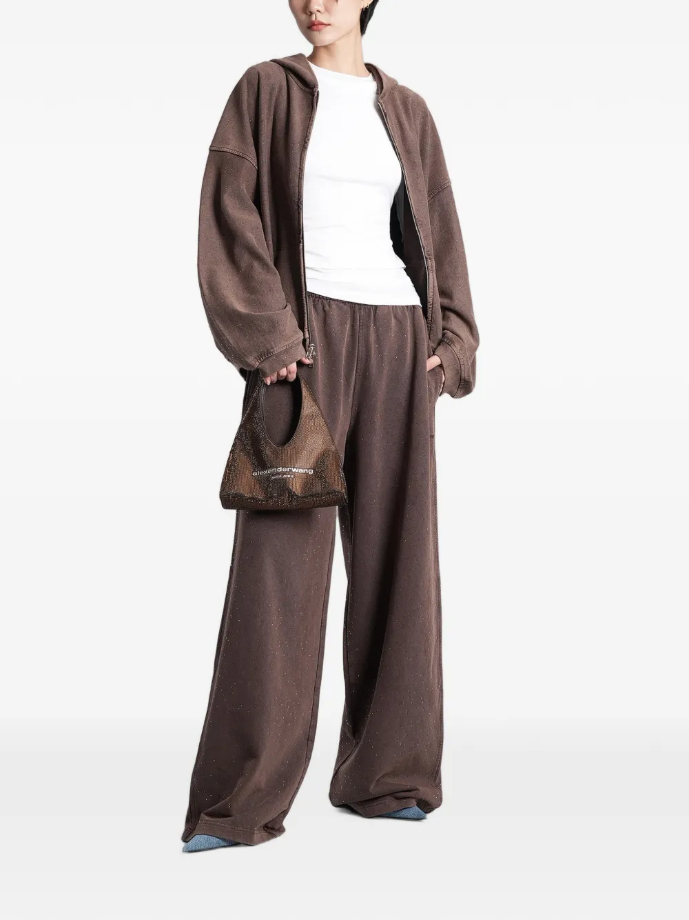 Alexander Wang Oversized hoodie met rits en kristallen Bruin