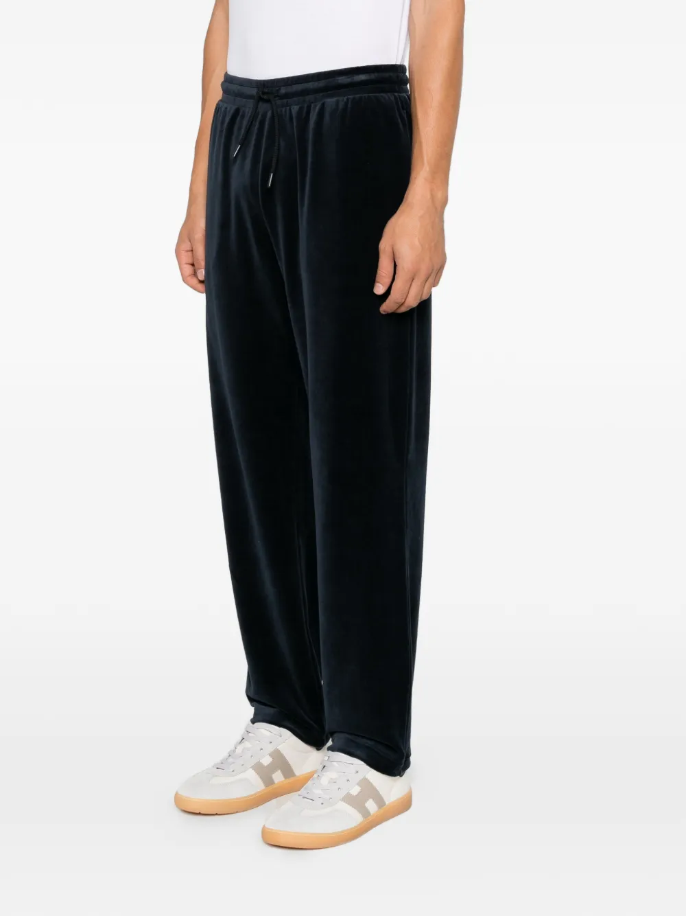 Emporio Armani velvet-effect drawstring track pants Blauw
