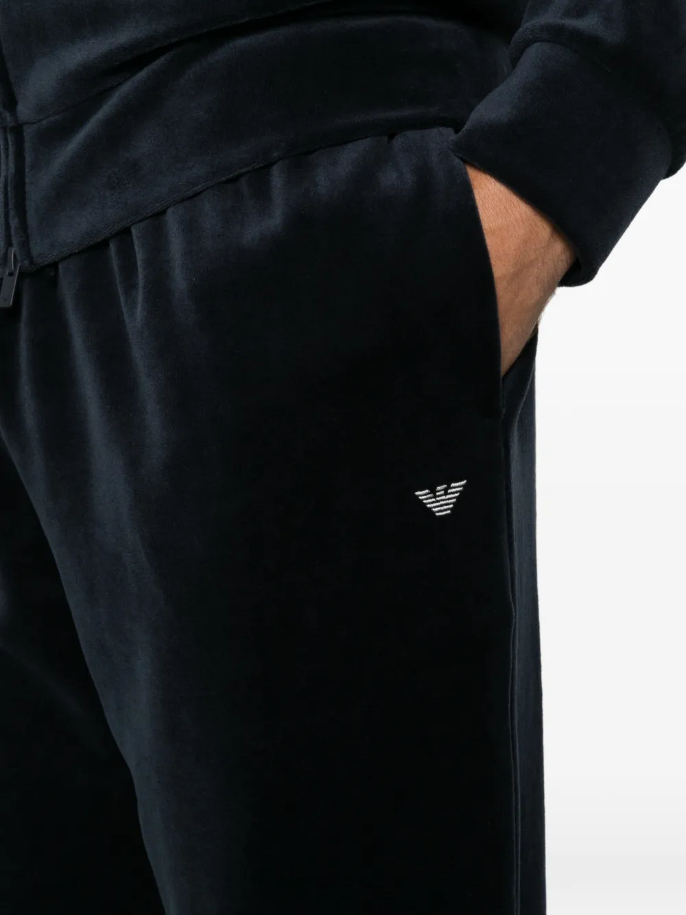 Emporio Armani velvet-effect drawstring track pants Blauw
