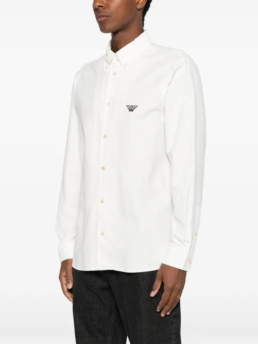 Emporio Armani Overhemd met knoopsluiting en logopatch Beige