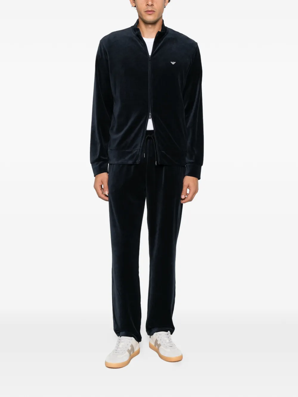 Emporio Armani velvet zip-up sweatshirt Blauw