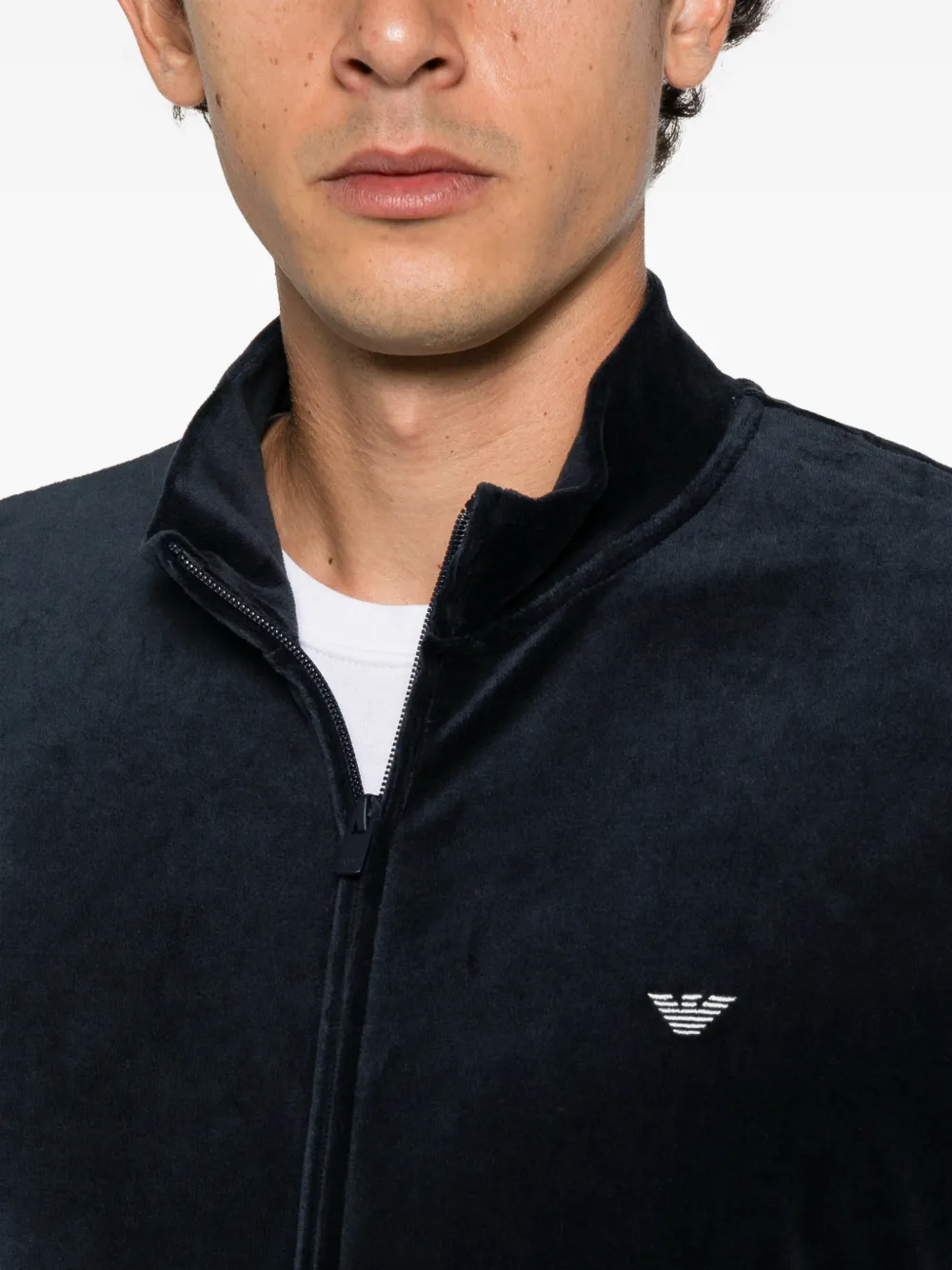 Emporio Armani velvet zip-up sweatshirt Blauw