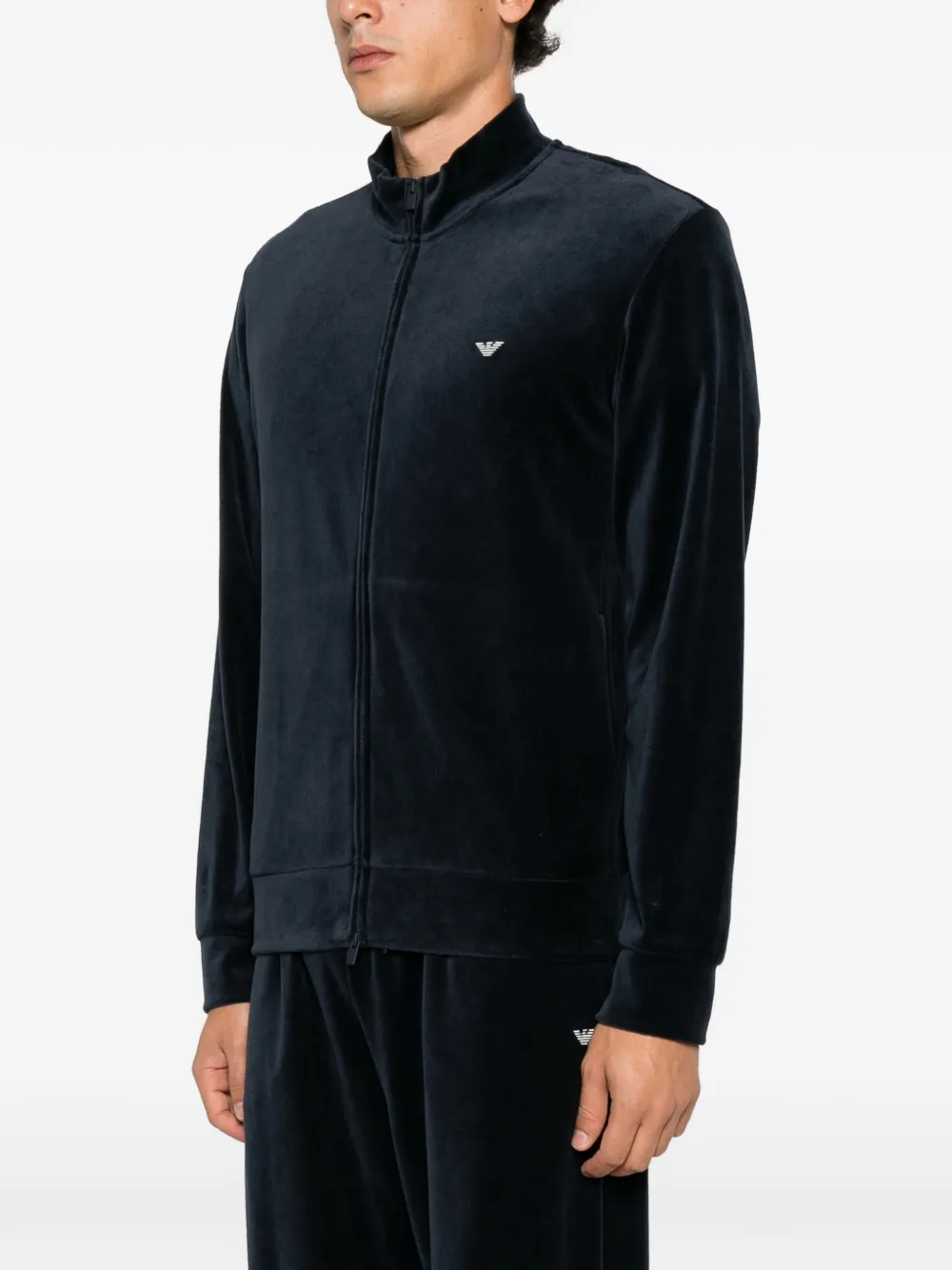 Emporio Armani velvet zip-up sweatshirt Blauw