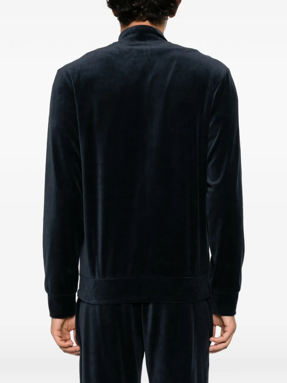 Emporio Armani velvet zip-up sweatshirt Blauw