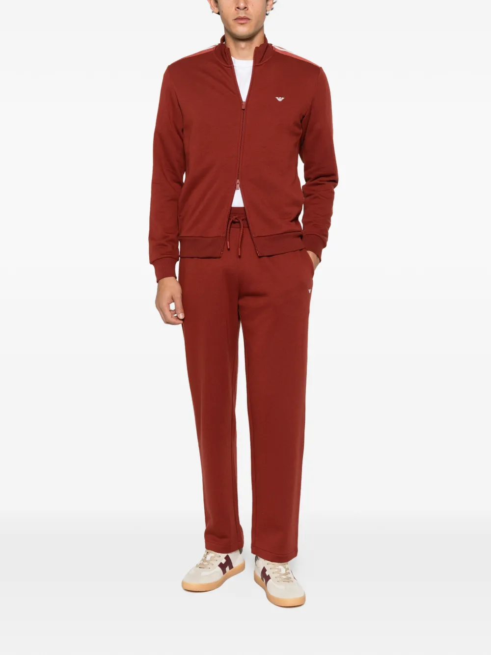 Emporio Armani logo-embroidered zip-up tracksuit Rood