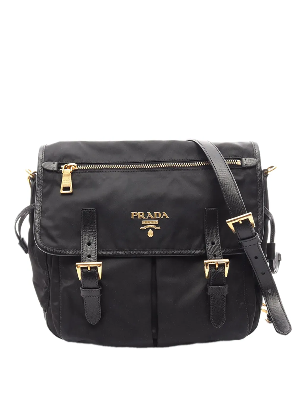 Prada Pre-Owned 2010-2026 Tessuto Zip Double Buckle Messenger Bag crossbody bag - Nero