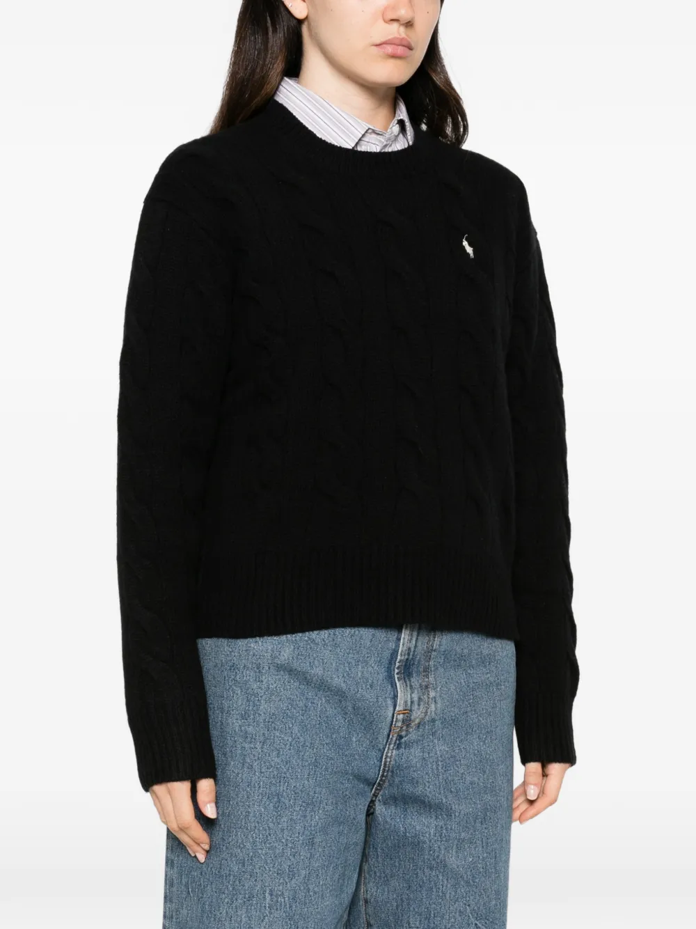 Polo Ralph Lauren Kabelgebreide trui met geborduurd logo Zwart