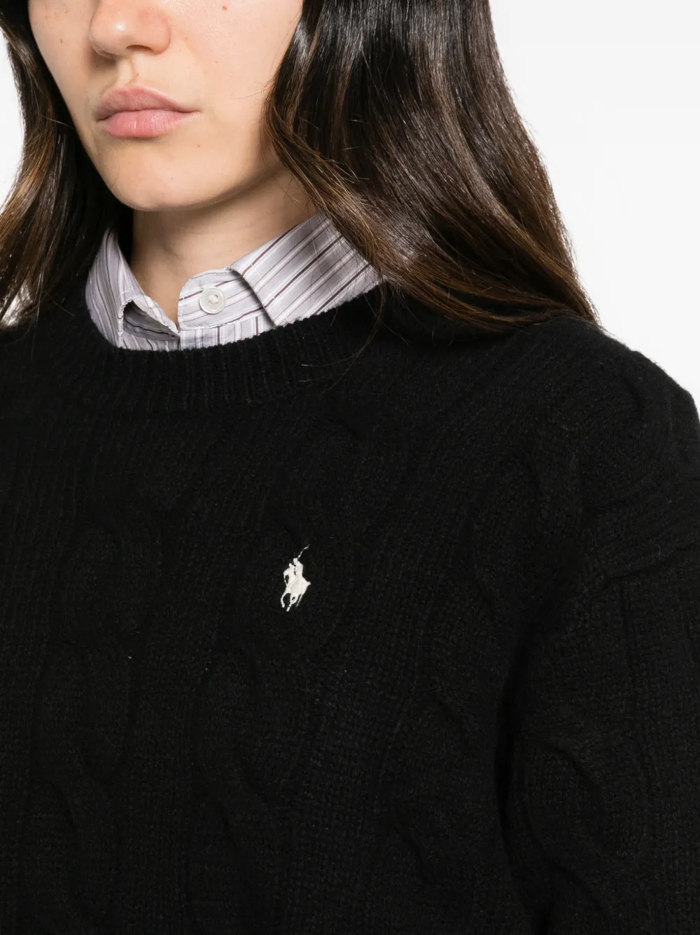 Polo Ralph Lauren Kabelgebreide trui met geborduurd logo Zwart