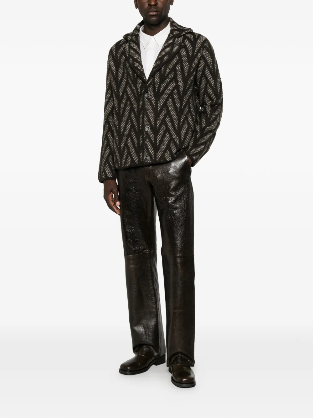 Emporio Armani chevron-pattern cardigan - Marron Emporio Armani chevron-pattern cardigan - Marron