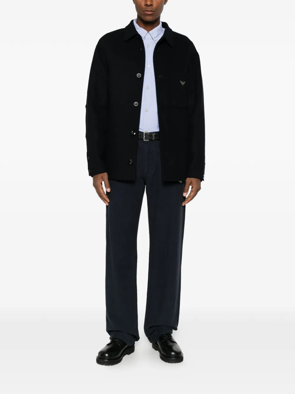 Emporio Armani logo-embroidery overshirt - Bleu Emporio Armani logo-embroidery overshirt - Bleu