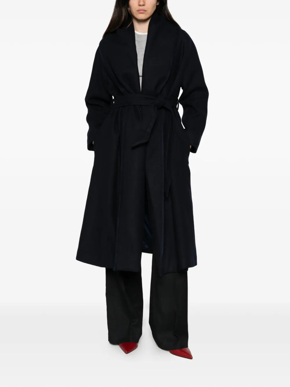 TWINSET manteau ceinturé à col châle - Bleu