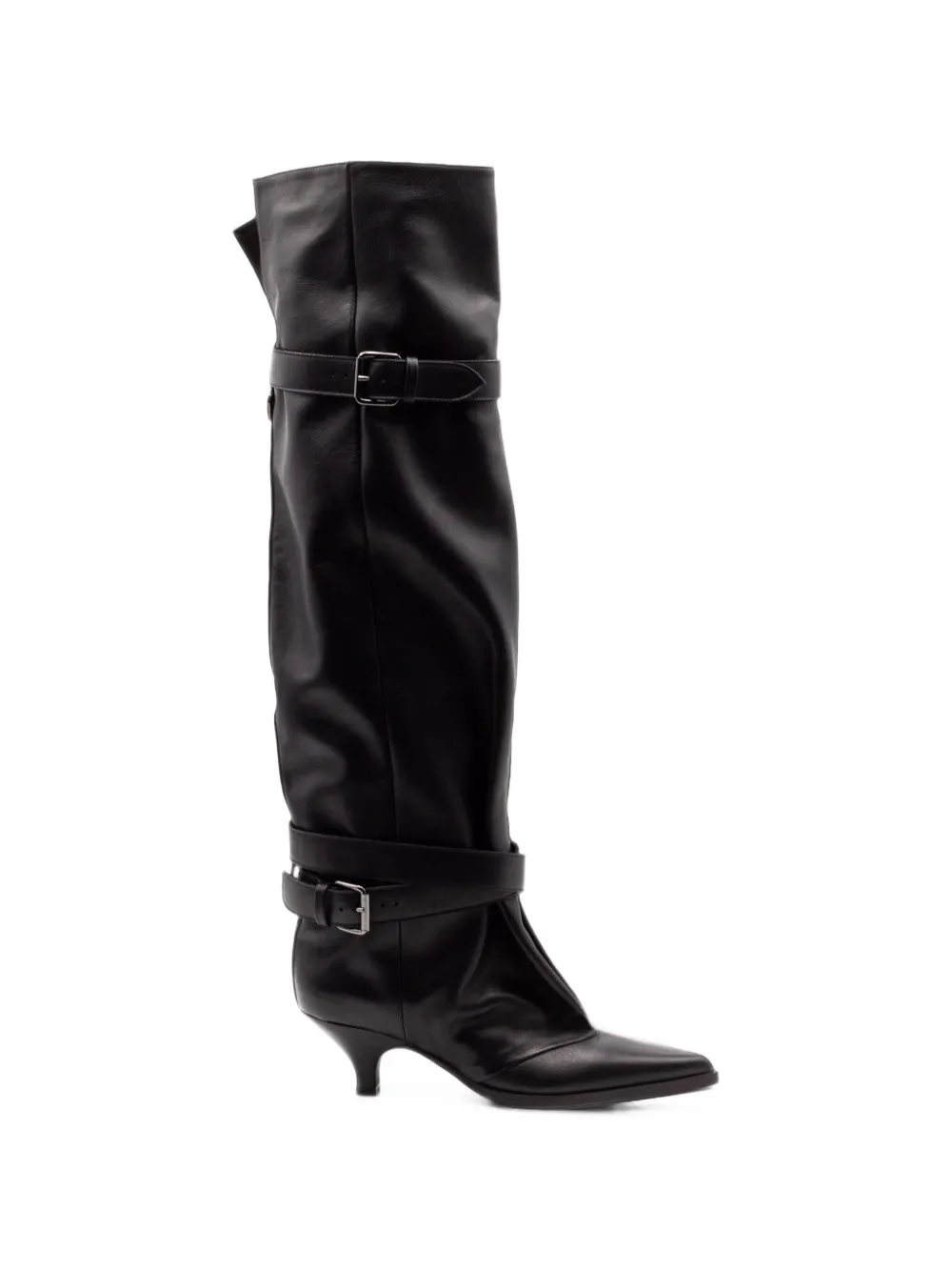 Elena Iachi Buckle-strap Pointed-toe Boots In Black