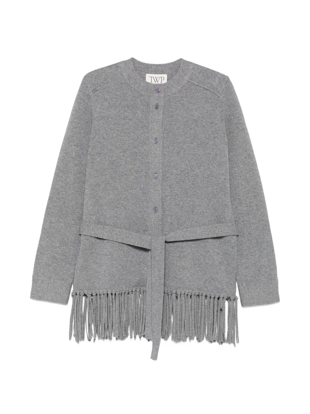 TWP Cardigan con cintura e frange - Grigio