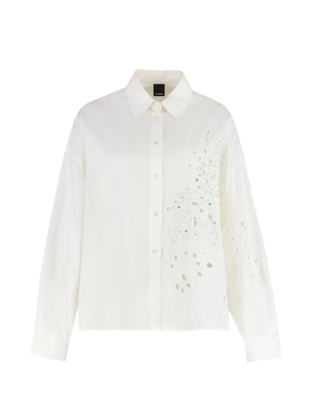 PINKO Centoundici crystal-embellished cut-out shirt - Bianco