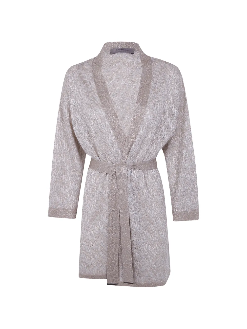 D.Exterior belted open-knit cardigan