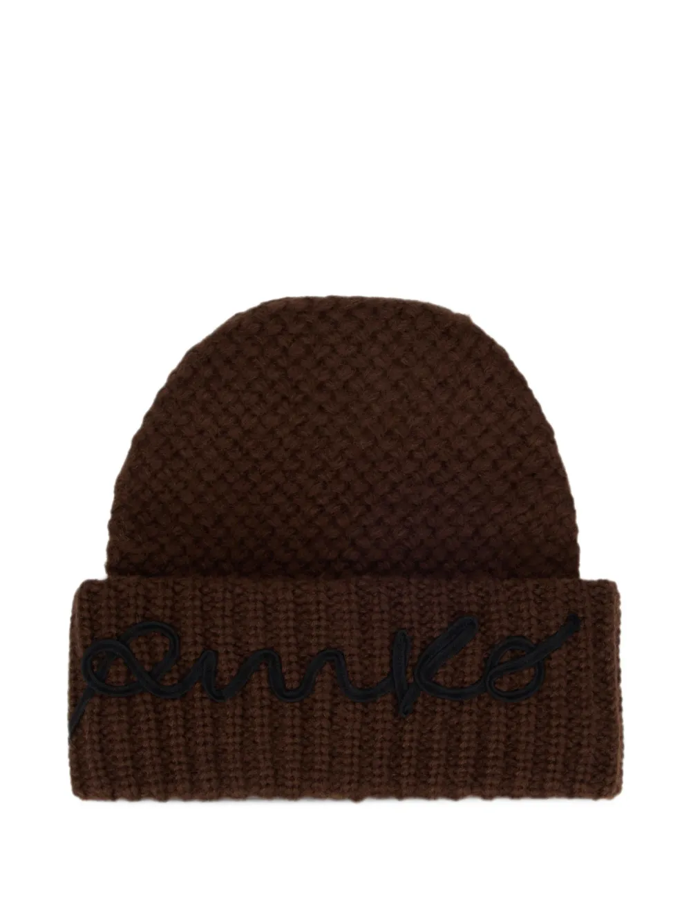 PINKO bonnet côtelé à logo brodé - Marron