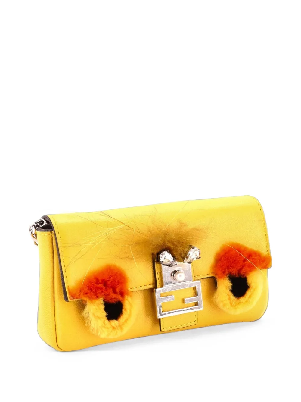 Fendi Pre-Owned Micro Monster Baguette Umhängetasche mit Pelz - Gelb