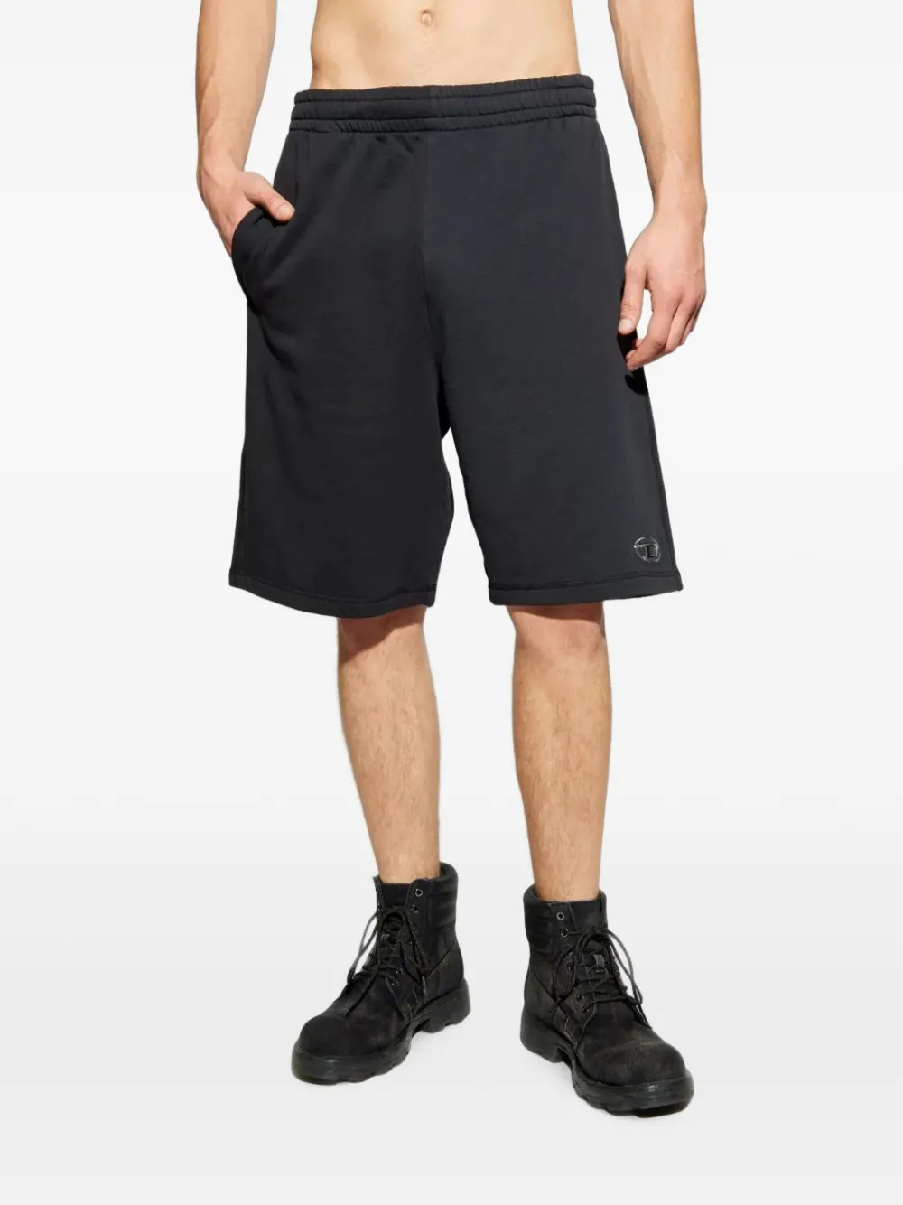 Diesel fleece shorts with metallic Oval D Zwart