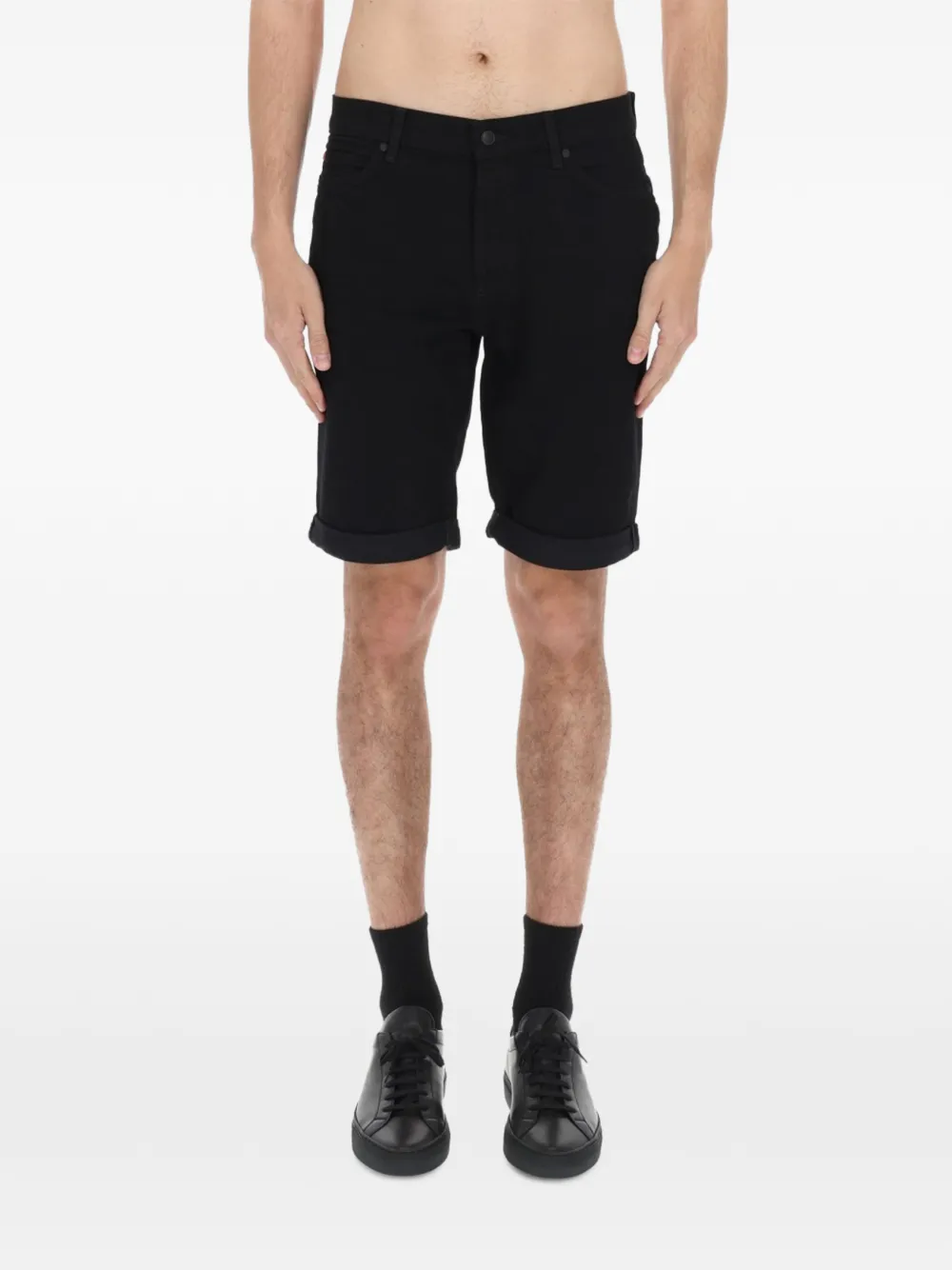 HUGO tapered-fit shorts in black stretch-denim