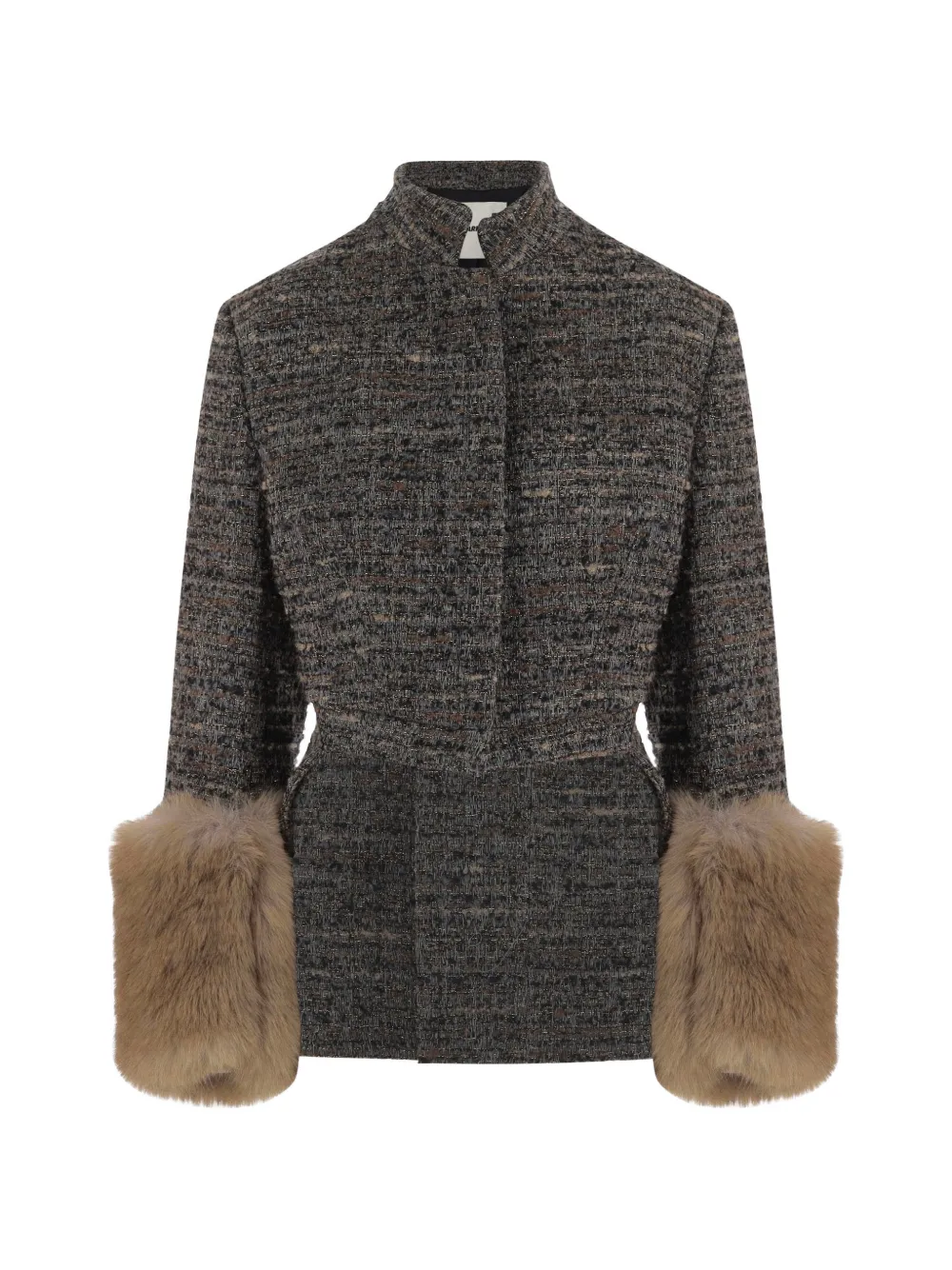 DARKPARK Cappotto in tweed con bordo in pelliccia sintetica - Grigio