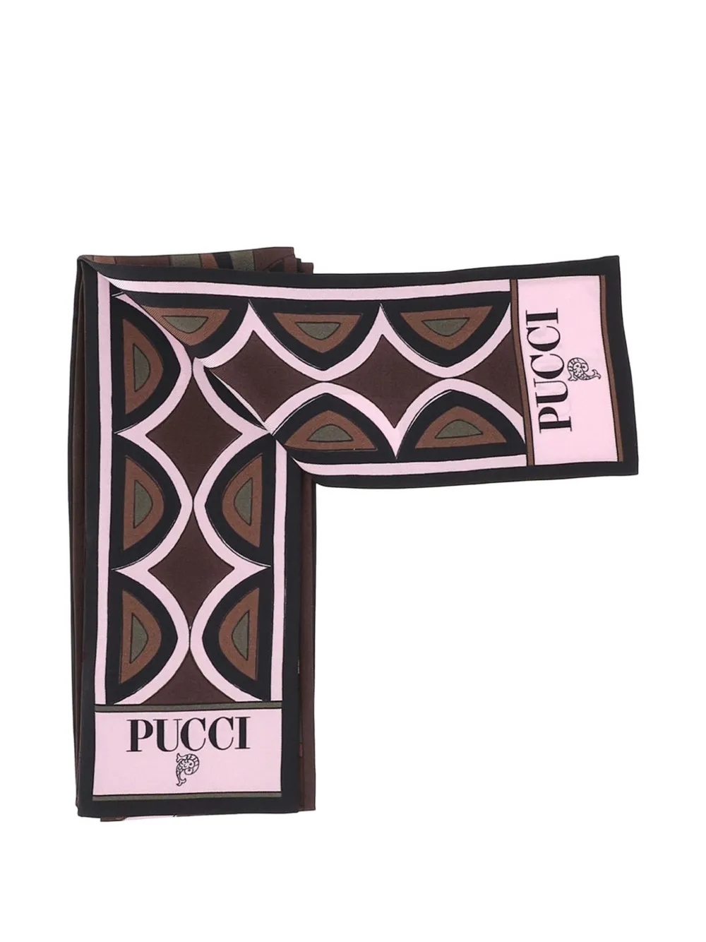 PUCCI Mixed Print Silk Bandeau in Brown, view 2
