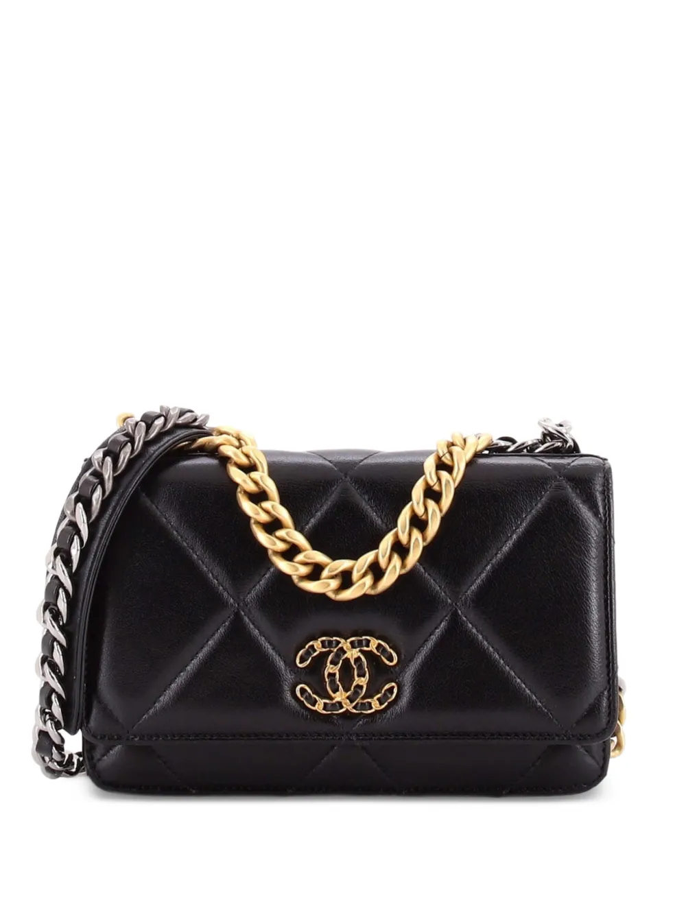CHANEL Pre-Owned 19 Wallet on Chain Quilted Lambskin crossbody bag - Nero