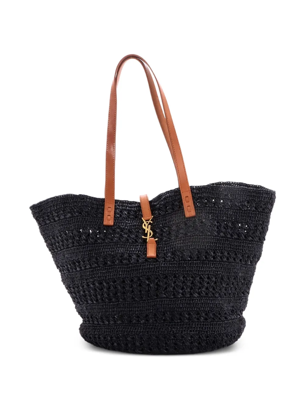 Saint Laurent Pre-Owned sac cabas Panier format moyen en raphia à monogramme - Noir Saint Laurent Pre-Owned sac cabas Panier format moyen en raphia à monogramme - Noir