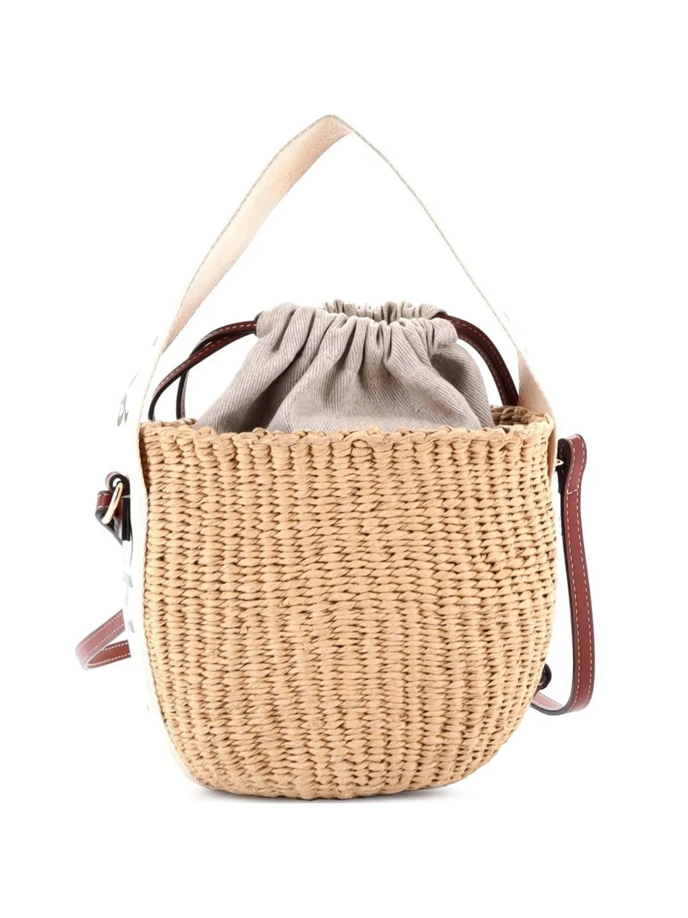 Chloé Pre-Owned petit sac seau Woody en raphia tressé - Marron Chloé Pre-Owned petit sac seau Woody en raphia tressé - Marron