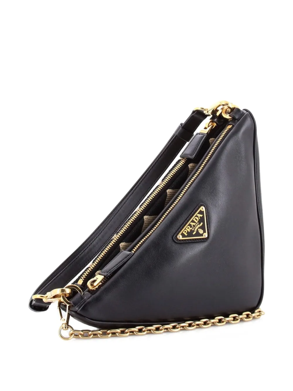 Prada Pre-Owned Double Symbole Triangle Bag Leather and Jacquard Mini shoulder bag - Nero