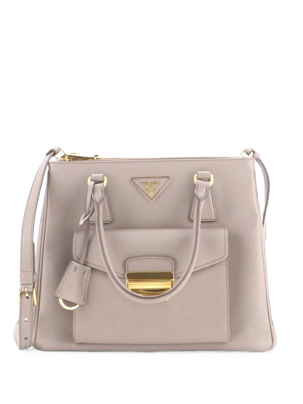 Prada Pre-Owned Front Pocket Double Zip Lux Saffiano Leather Small tote bag - Grigio