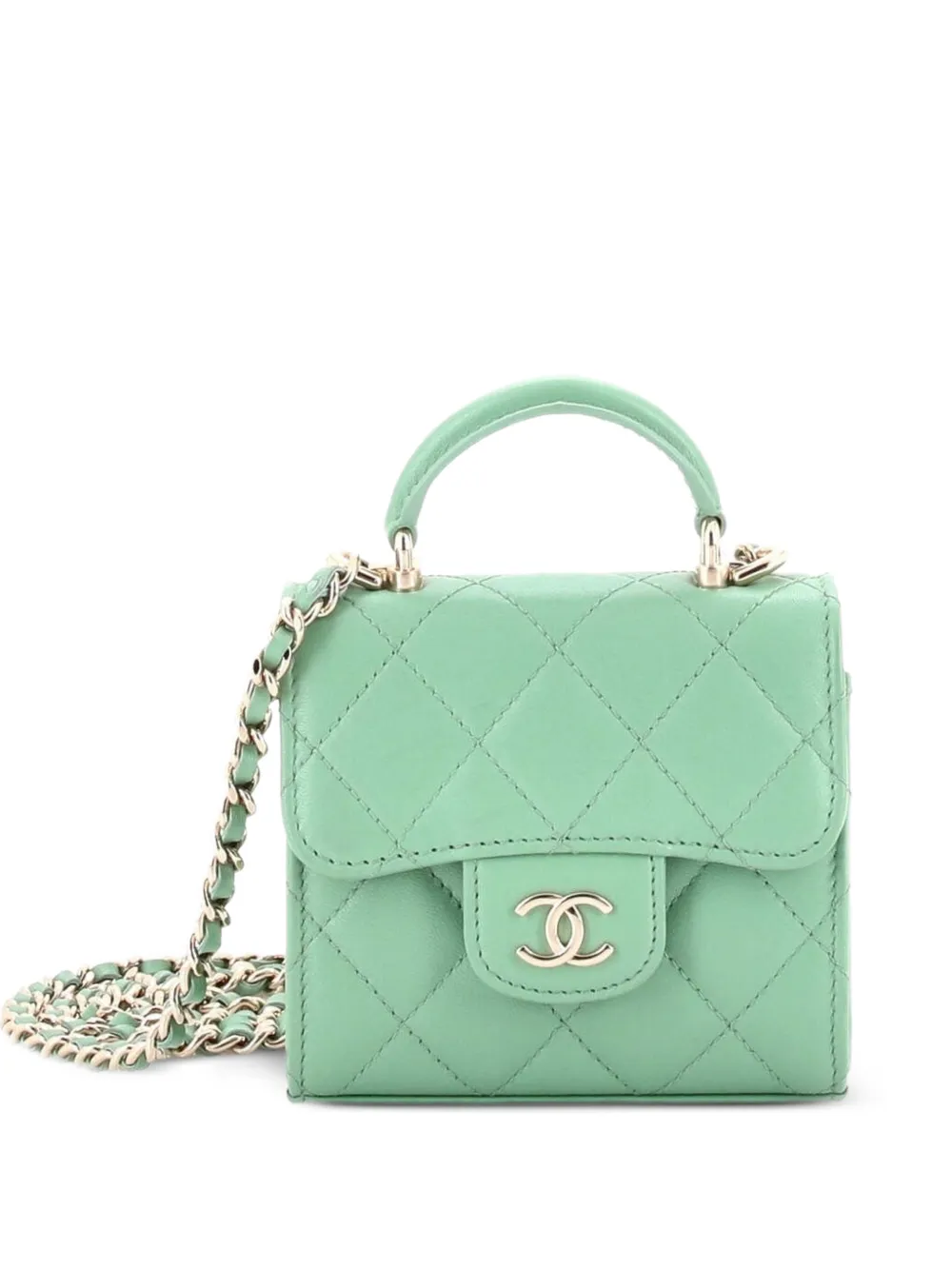 CHANEL Pre-Owned Square Classic Flap Top Handle Clutch with Chain Quilted Lambskin crossbody bag - Verde