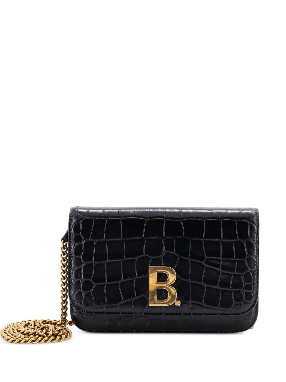 Balenciaga Pre-Owned B Dot Wallet on Chain Crocodile Embossed Leather crossbody bag - Black