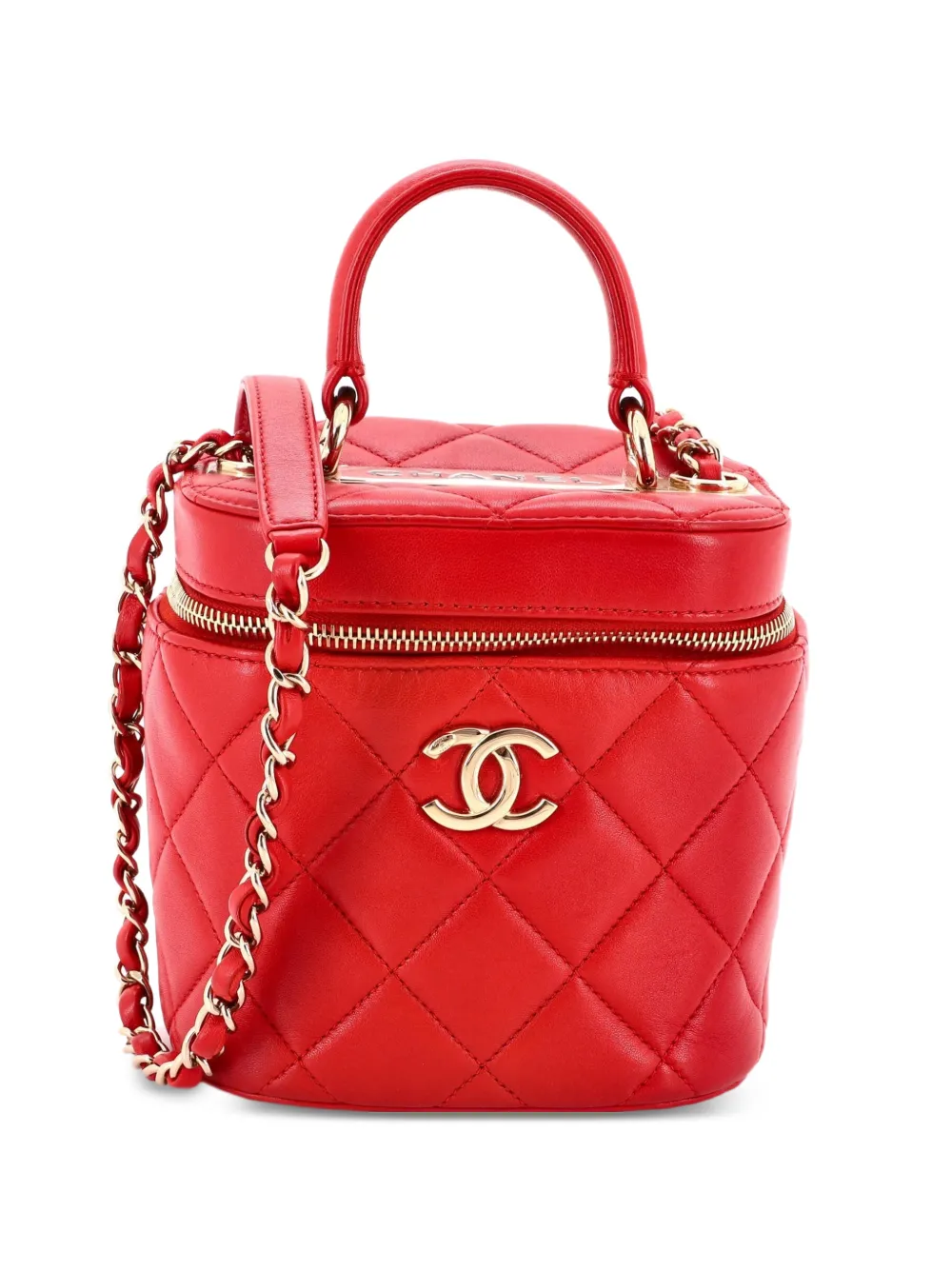CHANEL Pre-Owned Trendy CC Top Handle Vanity Case Quilted Lambskin Small shoulder bag - Rosso