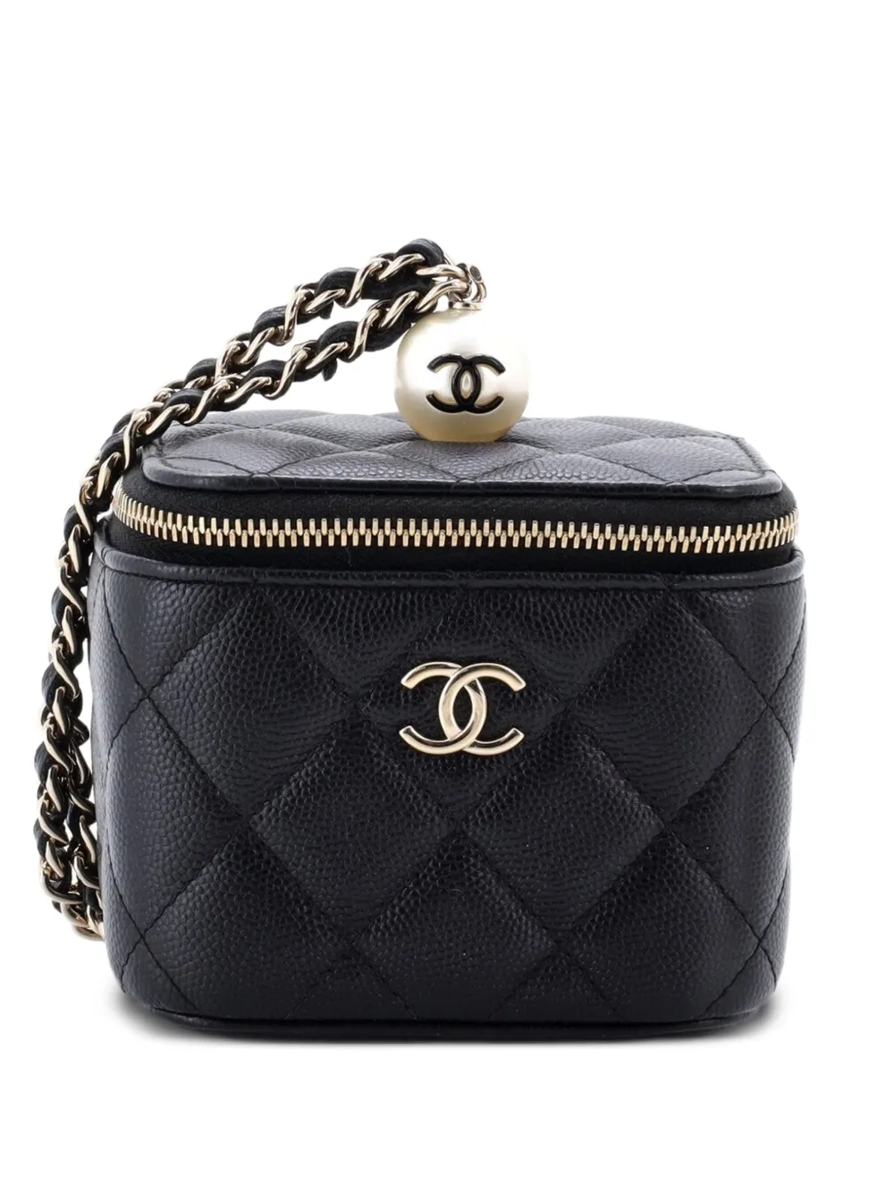 CHANEL Pre-Owned Classic Pearl Vanity Case with Chain Quilted Caviar Mini clutch bag - Nero