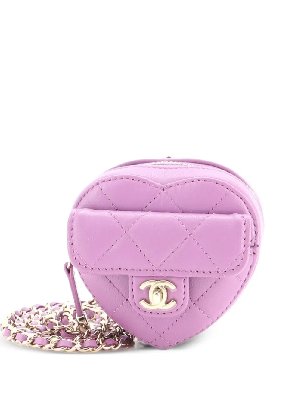 CHANEL Pre-Owned CC in Love Heart Chain Necklace Zip Coin Purse Quilted Lambskin clutch bag - Viola