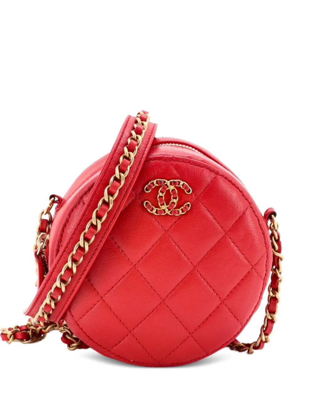 CHANEL Pre-Owned Chain Infinity Round Clutch with Chain Quilted Lambskin crossbody bag - Red