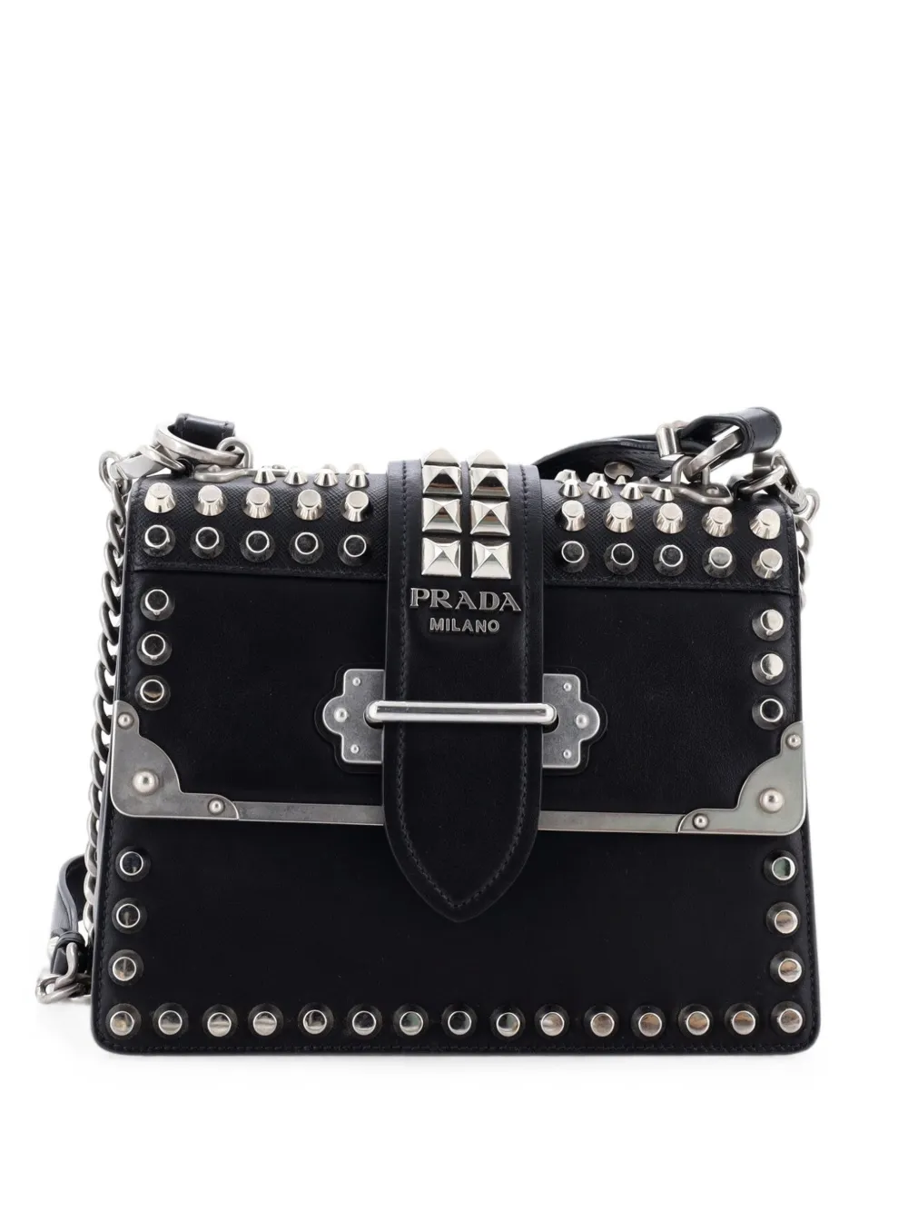 Prada Pre-Owned Cahier Convertible Studded City Calf with Saffiano Small shoulder bag - Nero