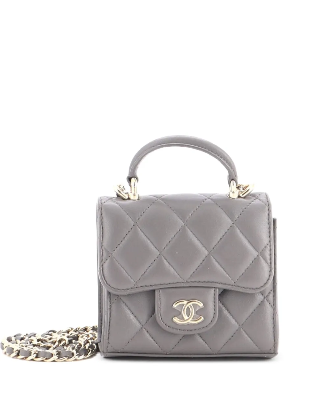 CHANEL Pre-Owned Square Classic Flap Top Handle Clutch with Chain Quilted Lambskin crossbody bag - Grigio