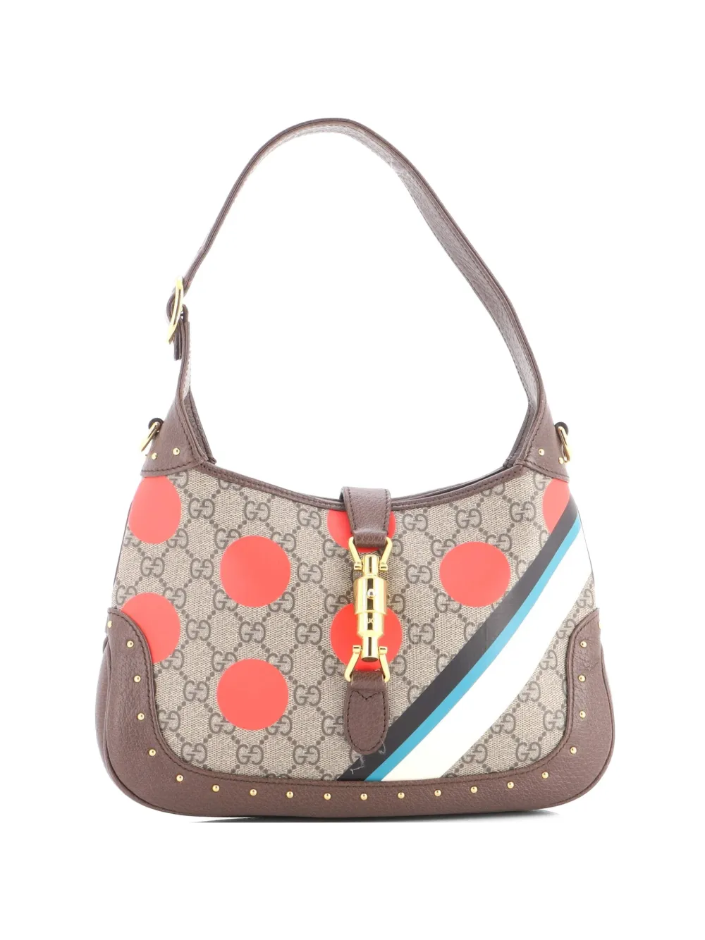 Gucci Pre-Owned Jackie 1961 Studded Printed GG Coated Canvas Small hobo bag - Brown