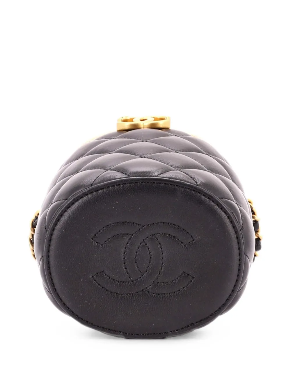 Pre-owned Chanel Crown Box Vanity Bag Quilted Lambskin Mini Shoulder Bag In Black