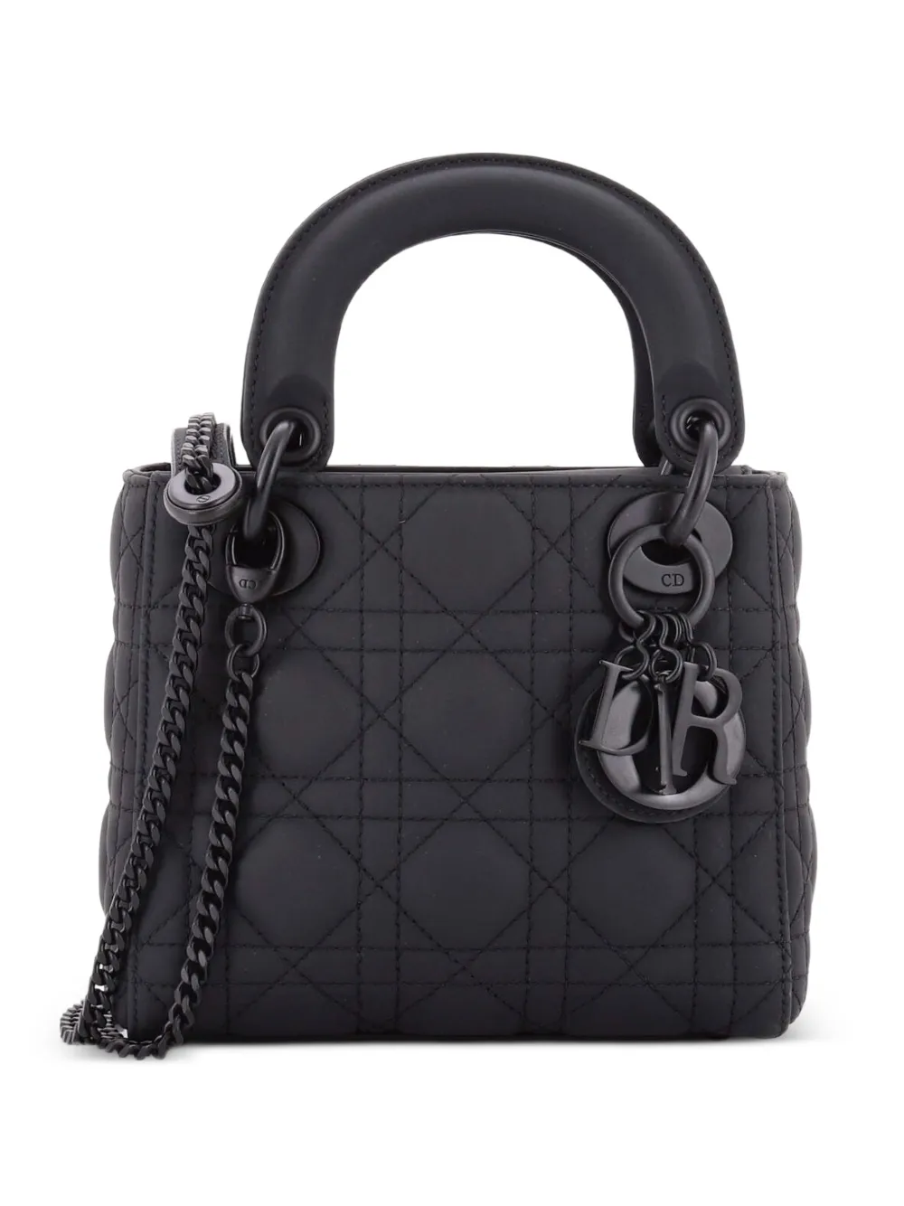 Christian Dior Pre-Owned Mini Ultra Matte Lady Dior Cannage Schultertasche mit Kette - Schwarz