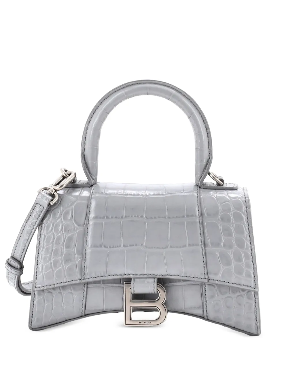 Balenciaga Pre-Owned XS Hourglass Satchel-Tasche aus Leder mit Kroko-Effekt - Grau