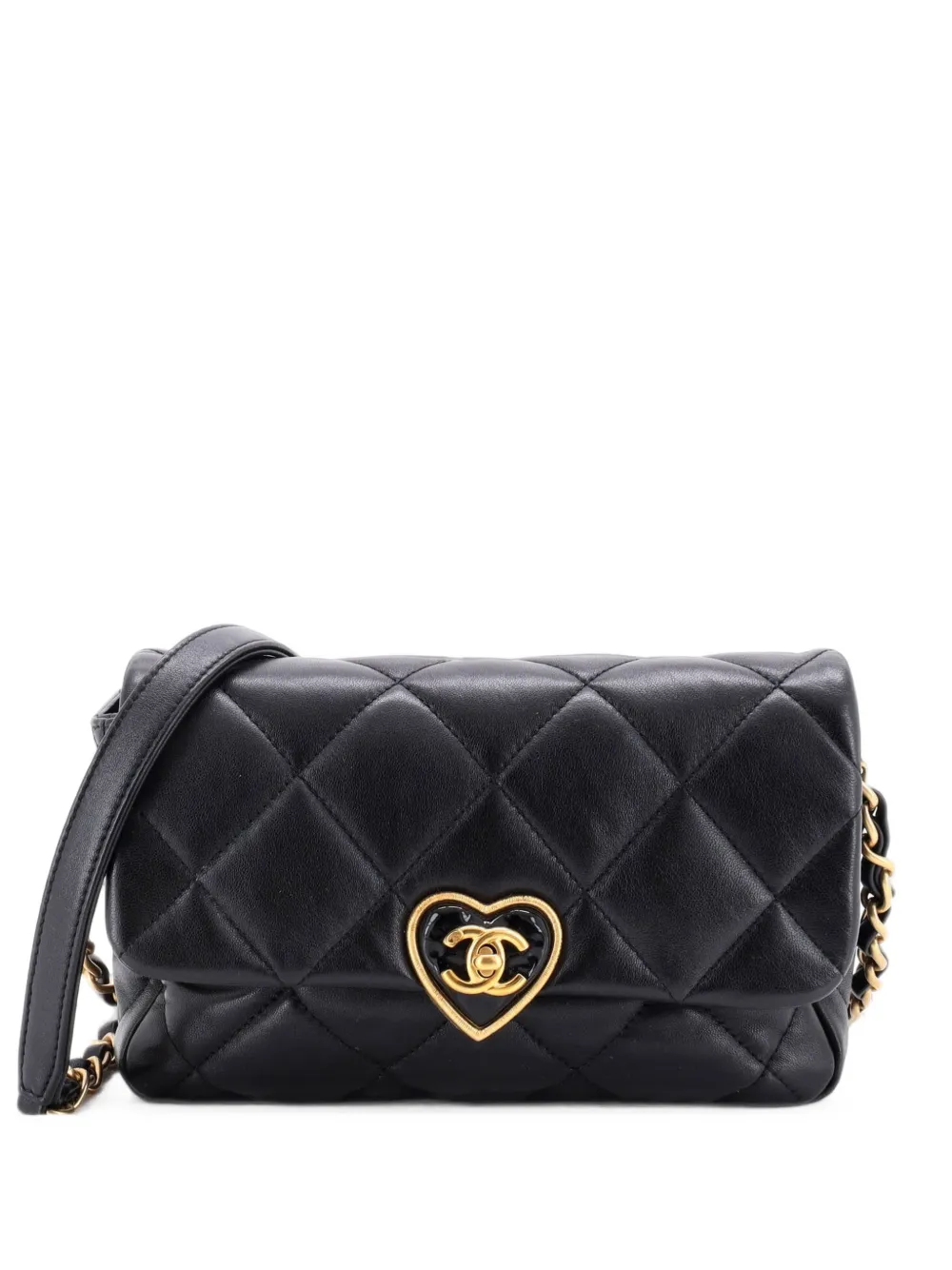 CHANEL Pre-Owned Coco Love CC Heart Flap Bag Quilted Lambskin Small shoulder bag - Nero